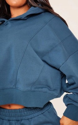 Prettylittlething kya krótka kaptur bluza niebieska przeszycia XL NG4