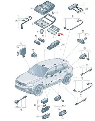 Vw touareg 7p mk2 interior light trim 7p6947134pa2 фото №1