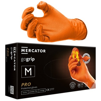Rękawice Nitrylowe Mercator BARDZO MOCNE GOGRIP ORANGE Pomarańczowe M 50szt