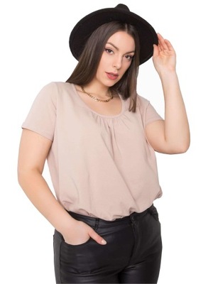 BLUZKA GŁADKA koszulka PLUS SIZE F63 beżowa XXL