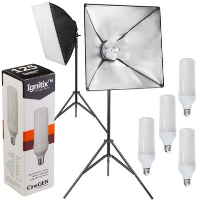 Lampa oświetleniowa 4x żarówka LED fotograficzna 125W softbox 60x60 statyw