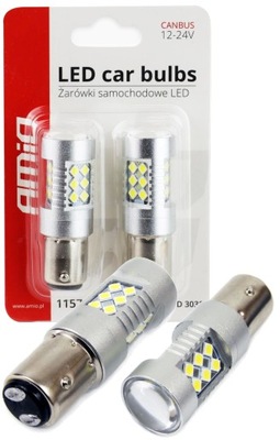 Żarówki LED CANBUS 3030 24SMD 1157 BAY15D P21/5W White 12V 24V AMIO-01438