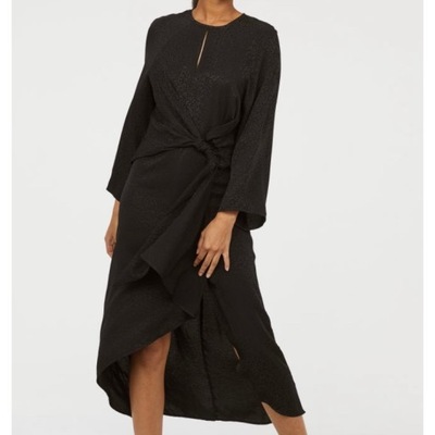 H&M -czarna żakardowa sukienka z wiązaniem- 40