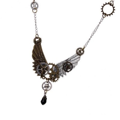 3X Szkielet Naszyjnik Łańcuch Angel Wing Choker Gears