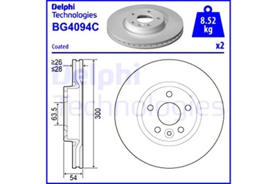 DELPHI ГАЛЬМІВНІ ДИСКИ ГАЛЬМІВНІ 2 ШТУКИ. ПЕРЕД VOLVO S60 II S80 II V60 I V70 III