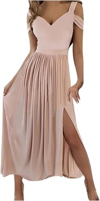 Różowa sukienka maxi hiszpanka rozkloszowana L 40