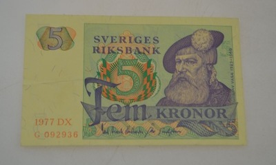 Szwecja - banknot - 5 Koron - 1977 rok