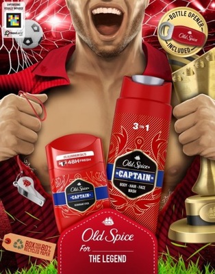 Old Spice The Legend Zestaw Footballer,dezodorant sztyft, żel, otwieracz