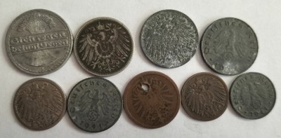 zestaw monet przedwojenne Niemcy reichspfennig 9 szt.
