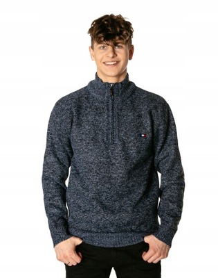 Elegancki Ciepły Sweter Męski z Rozsuwaną Stójką Półgolf Golf 2718 -03 3XL