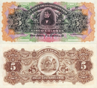 # KOSTARYKA - 5 COLONES - 1903/1917 - P-S112r AU