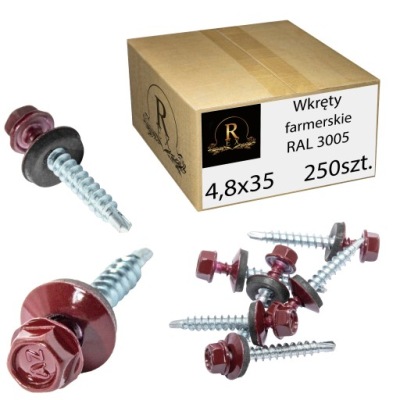 WKRĘTY FARMERSKIE 4,8x35 FARMERY ZSZYWKI RAL3005 250SZT