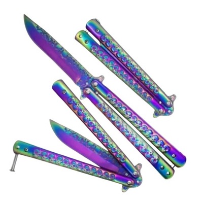 NÓŻ SKŁADANY MOTYLEK TĘCZOWY NÓŻ MOTYLKOWY RAINBOW OSTRY 23,5 CM CS:GO