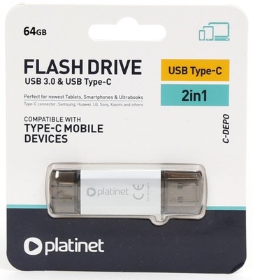 Platinet PENDRIVE 64GB USB 3.0 + złącze Type-C