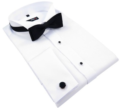 Biała koszula z pliskami Mmer 099 188-194 42-Slim