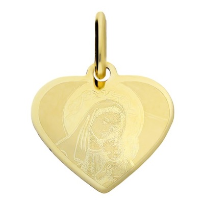 Medalik złoty serce z Matką Boską z Dzieciątkiem próba 585 KOMUNIA