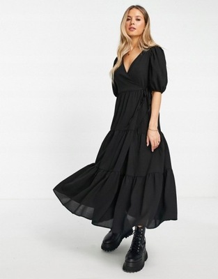 Asos kopertowa czarna sukienka midi 42 XL