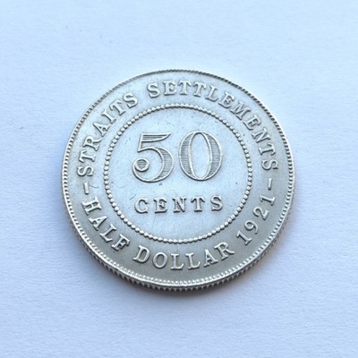 Wielka Brytania. Straits Settlements 50 centów, 1921. Ag.