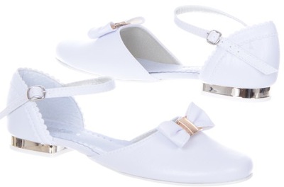 Białe buty dziewczęce komunijne Sandały komunia 34