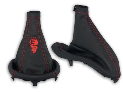 Alfa romeo 147 2000-2004 комплект чохли важеля шкіра вишивка червоний logo фото №1