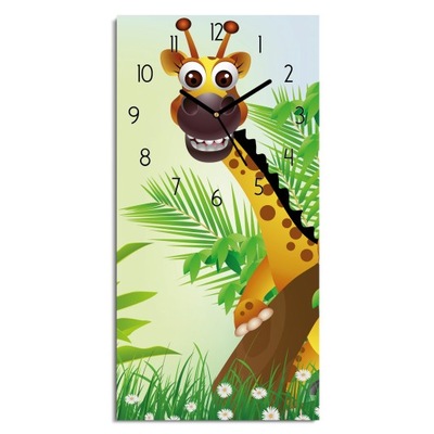 zegar z obrazem Żyrafa liście śmiech 30x60 ozdobny