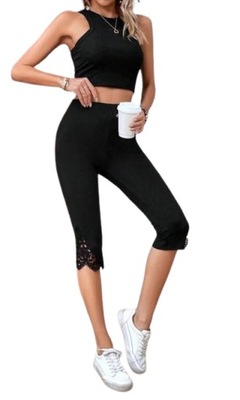 SHEIN LEGGINSY DAMSKIE CZARNE Z HAFTEM 36 V2C