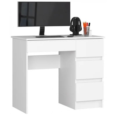 Nowoczesne biurko białe matowe 4 szuflady 90 cm