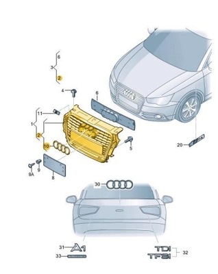 AUDI A1 2011 - 2014 БАМПЕР ПЕРЕДНИЙ ЦЕНТРАЛЬНАЯ