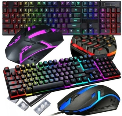KLAWIATURA GAMINGOWA PODŚWIETLANA LED PRZEWODOWA ZESTAW GRACZA MYSZ MYSZKA