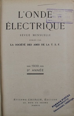 L Onde Electrique 1930 r.