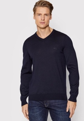 Hugo Boss BLACK cienki granatowy wełniany virgin wool sweter /M