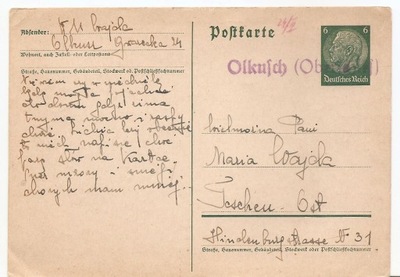 OLKUSZ - OLKUSCH -karta pocztowa -obieg 1940 rok