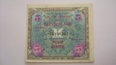 Banknot Niemcy okupacja 5 marek 1944