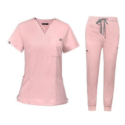 Zestaw do szorowania mundurków pielęgniarskich Top i spodnie dla pielęgniarek dla kosmetologów Pet Pink S