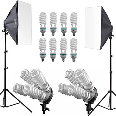 ZESTAW LAMP 2x softbox 50x70cm 8x 85W + 2x statyw