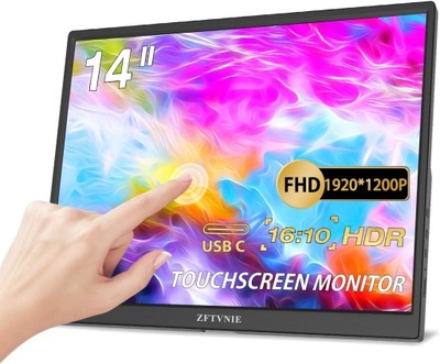 Przenośny monitor z ekranem dotykowym 14 FHD 1920x1200p IPS HDR HDMI USB C