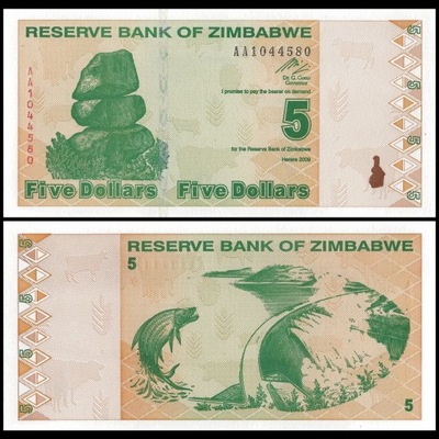 Zimbabwe 5 Dolar 2009 P-93 UNC