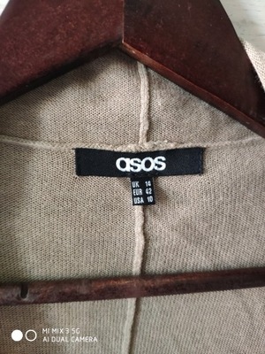 ASOS beżowy asymetryczny kardigan len bawełna L/XL