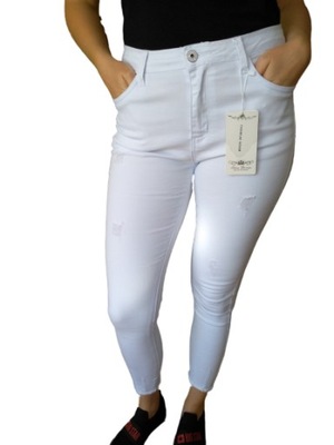Spodnie jeansy damskie z dziurami, BIAŁE, 34 XS