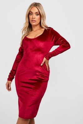 BOOHOO MIDI WELUROWA SUKIENKA DŁUGI RĘKAW XCJ NG6__46