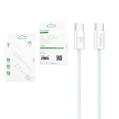 KABEL T-PHOX CC15 SERIES USB-C/USB-C 60W 3A 1M WHITE