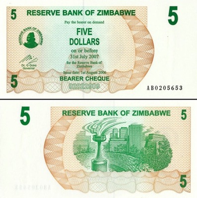 ZIMBABWE - 5 DOLARÓW - 2006 - P 38 - UNC + GRATIS *NN