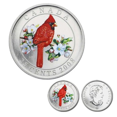 Canada 25 Cents Birds of Canada Series 2008 - Kardynał + gratis