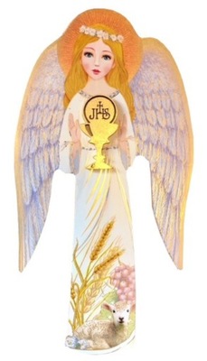 Anioł - ikona na desce - Komunia Kłos Baranek 26cm