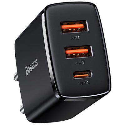 Kompaktowa ładowarka sieciowa / zasilacz 2xUSB-A 1xUSB-C Baseus QC3.0 PD