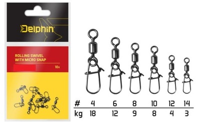 KRĘTLIK Z MIKROAGRAFKĄ ROLLING SWIVEL WITH MICRO SNAP 10SZT 10/8KG