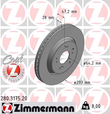 ДИСК HAM.HONDA CR-V 2.0,2.2CDTI 07- ПЕРЕД /293X28//ZIMMERMANN/