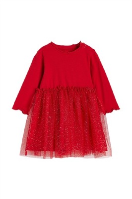 H&M sukienka czerwona tiulowy dół brokat falbanki r. 68 4-6 mcy
