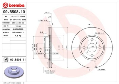 DISCOS DE FRENADO PARTE DELANTERA BREMBO 09.B508.11 09B50811  