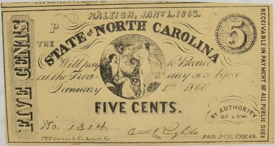 14.fu.Karolina Płn., 5 Centów 1863 rzadki, St.1